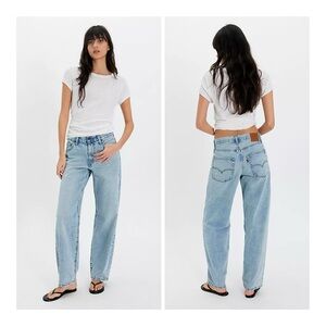 Levi's Women's 25 Baggy Dad Straight Leg Jeans 100% Cotton In Fan Fare Light Was